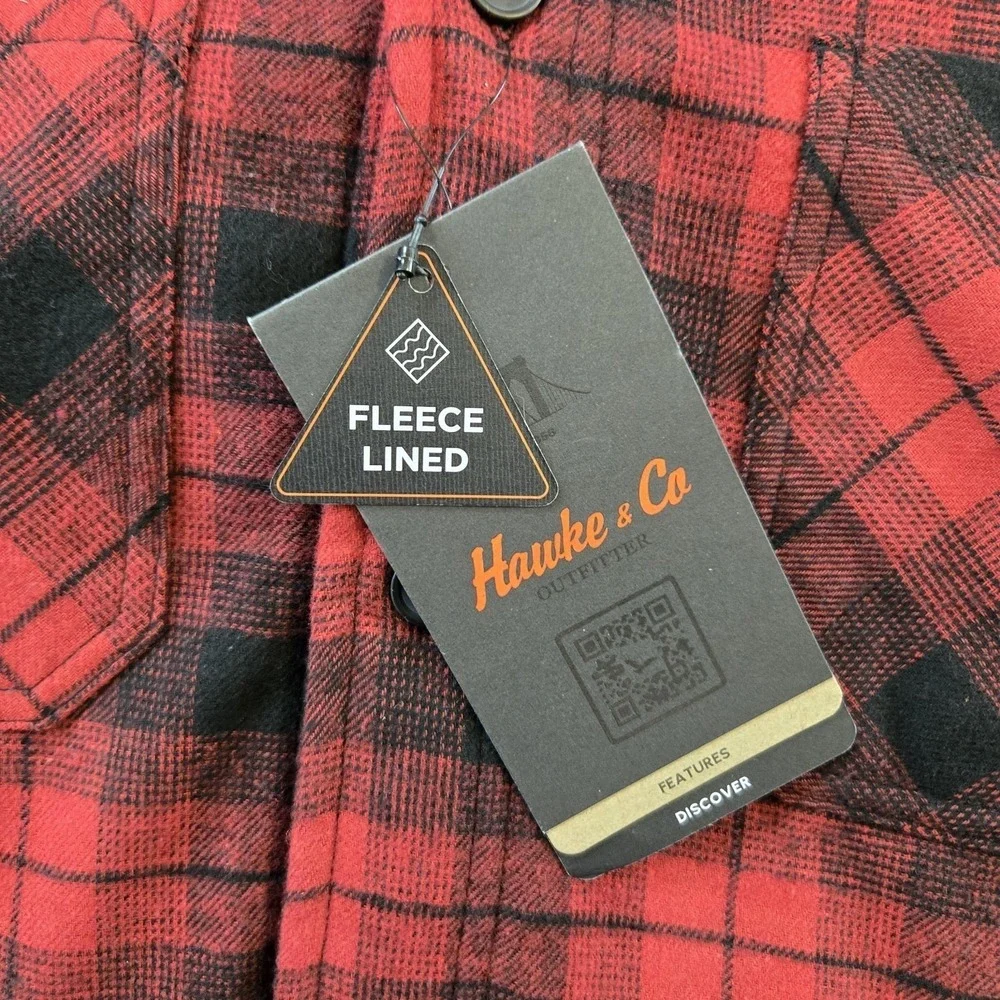 Hawke And Co. Men's Fleece Lined Shirt Jacket Black Red Plaid Hood Pockets XL - Picture 9 of 11